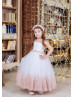 White Tulle Rose Pink Lace Ankle Length Flower Girl Dress